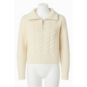 Olive + Oak Chenille Half Zip Sweater Cream Cable Knit Textured Women Medium NWT